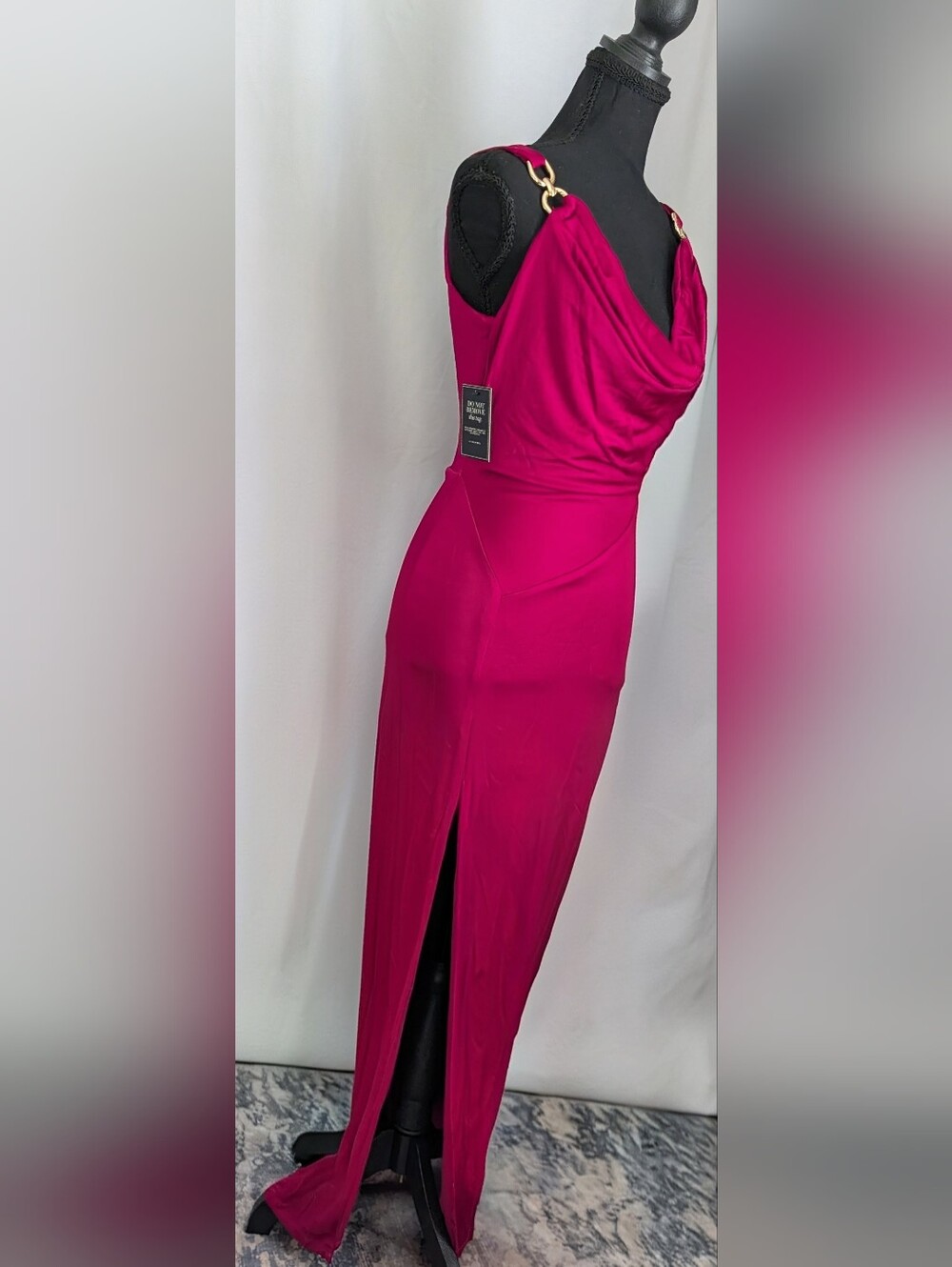 NWT JLUXLABEL Berry Cowl Neck Gold Chain Maxi Gown XS